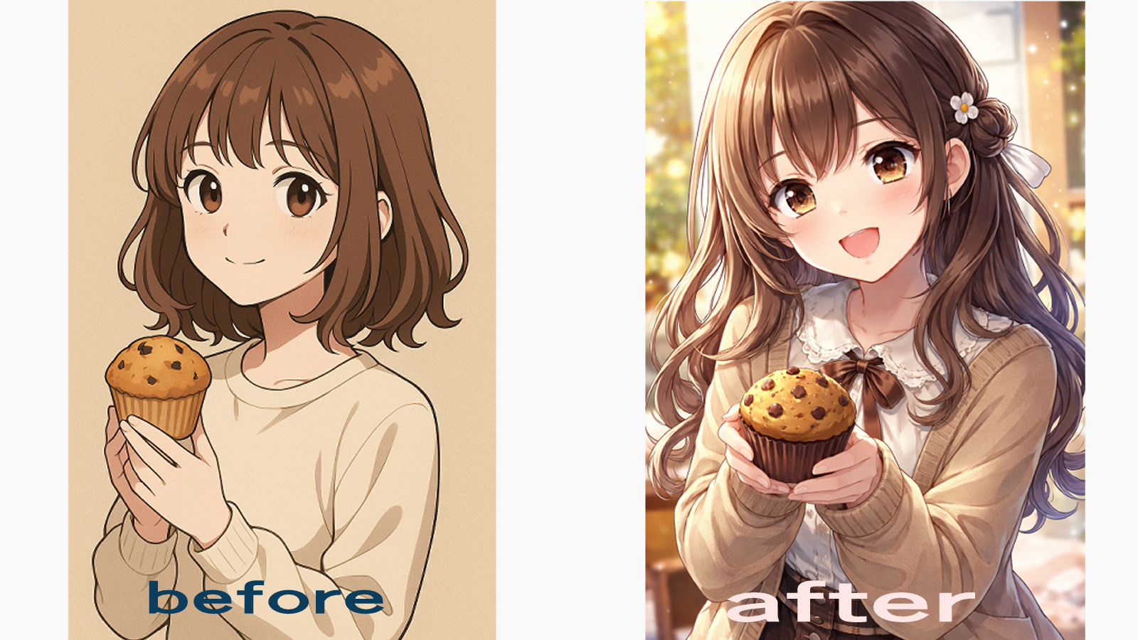 マフィンを持つ女の子の比較画像